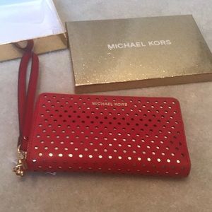 NWT Red and Gold Michael Kors Wristlet